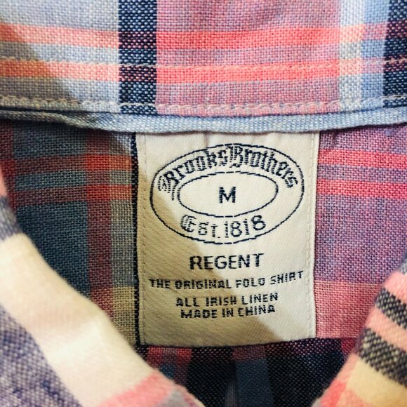 Books Brothers Baird McNutt Irish Linen Regen Mens Medium Plaid Button Up Shirt - Picture 2 of 6